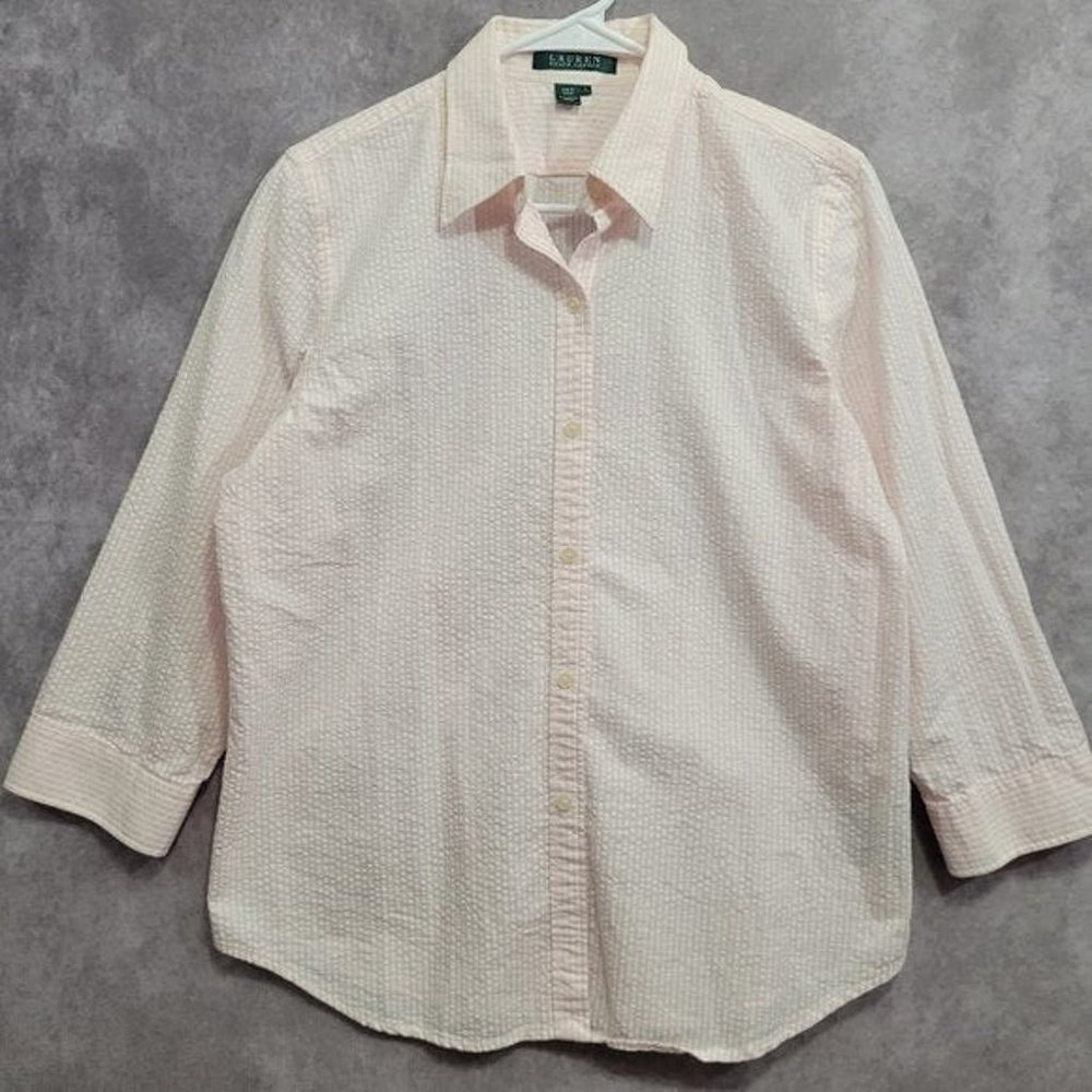 Lauren Ralph Lauren Women's Seersucker Button Down Size L